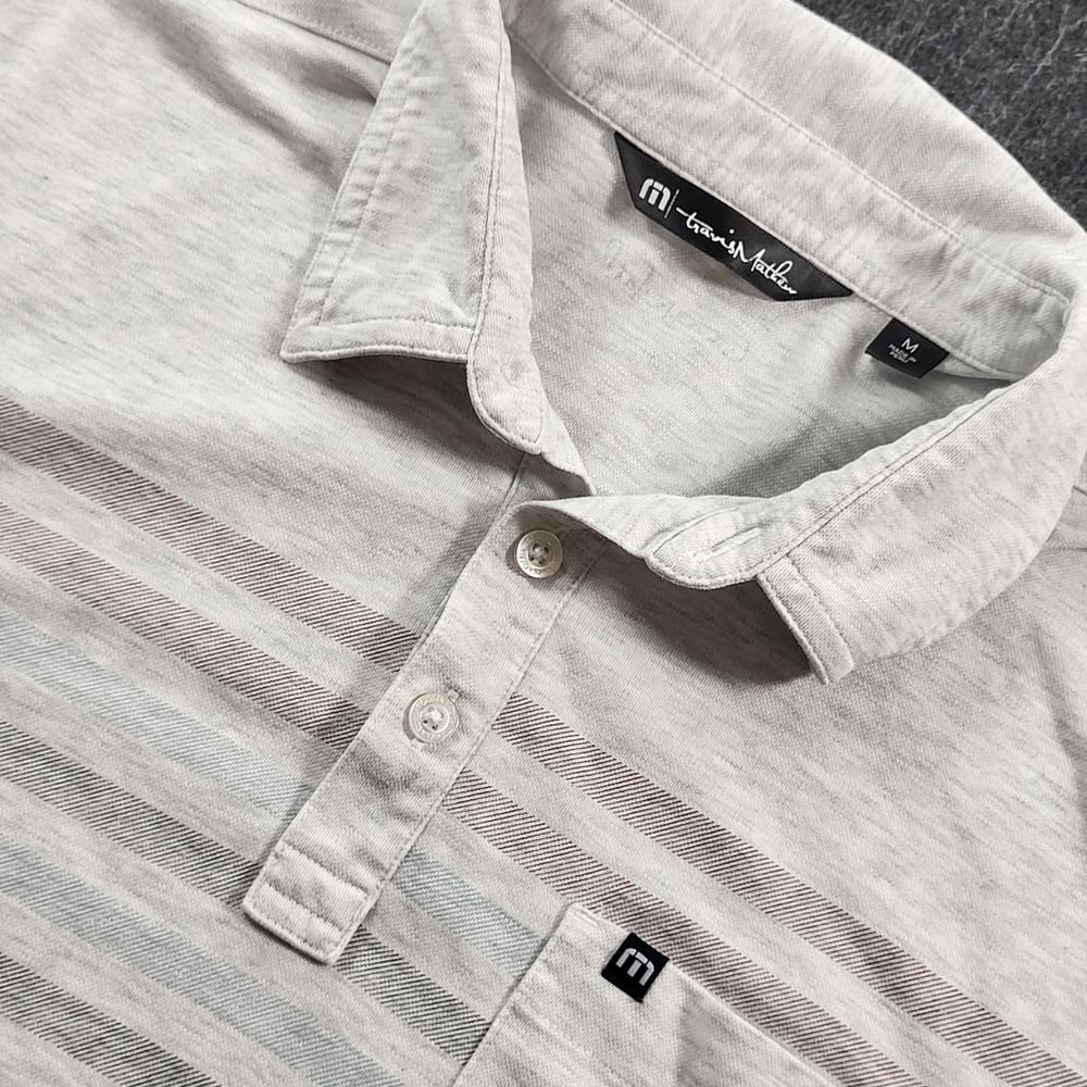 Travis Mathew Golf Polo  Men's M Short Sleeve Performance Gray Stripes